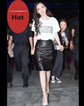 

Free shipping,Genuine leather women slim sexy skirts.fashion sheepskin OL skirt black,quality female sales lady