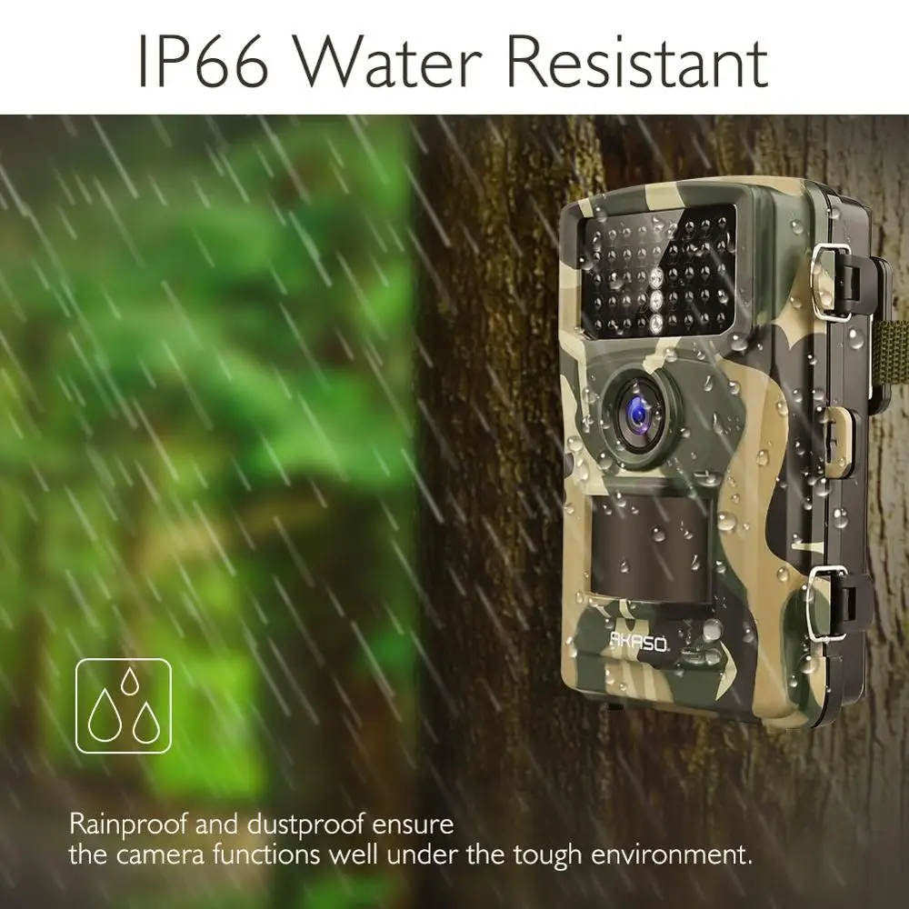 AKASO Trail игровая камера 14MP 1080P Дикая Охота Скаутинг камера IP66 Водонепроницаемая камера с 120 ° диапазон обнаружения охотничья камера