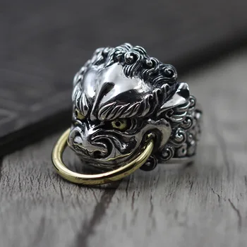 

S925 Sterling Silver Jewelry A Retro Exaggerated Personality Domineering Lion's Head Men's Rings Thai Silver Ring Tang Lion