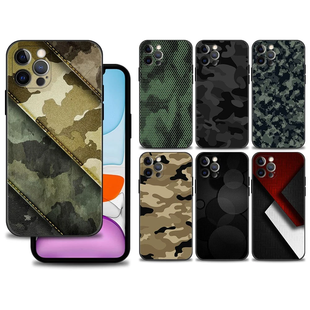 gloeilamp Manhattan rand Case Voor Iphone 14 13 12 11 Pro Max 12Mini Xs Xr X 8 7 6S 6 Plus capa  Zwart Shell Camouflage Patroon Camo Militaire Leger|Telefoonbumper| -  AliExpress