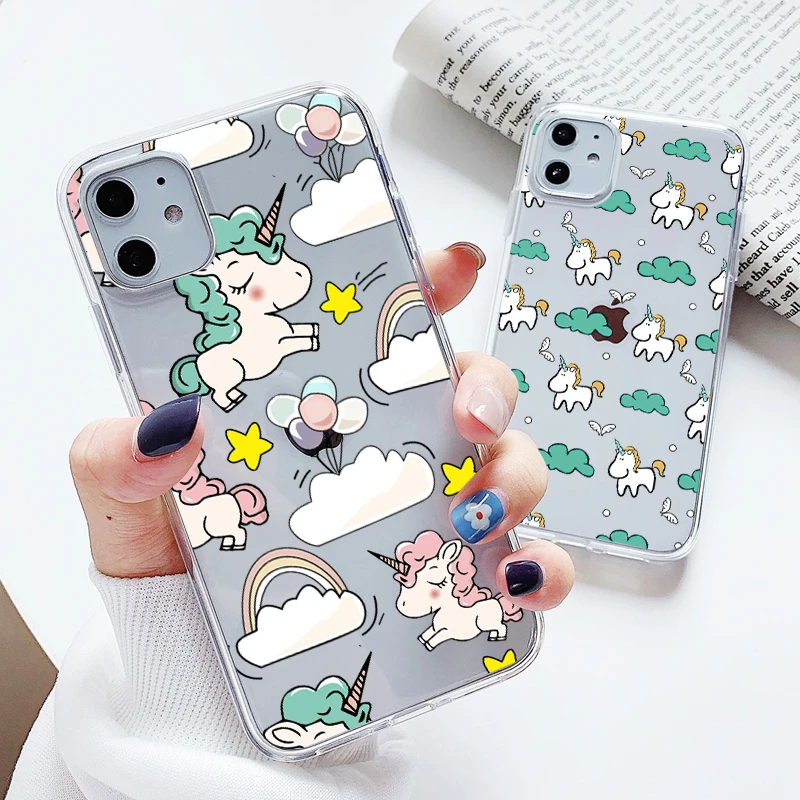 شريط اوفر واتش Coque de téléphone licorne pour filles, étui transparent en ...