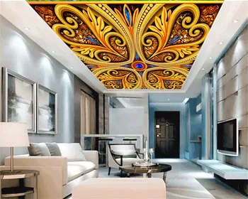 

Wall Wallpaper Environmental Protection Wallpaper of European Palace Flower Interior Zenith Decoration With Blue Gems