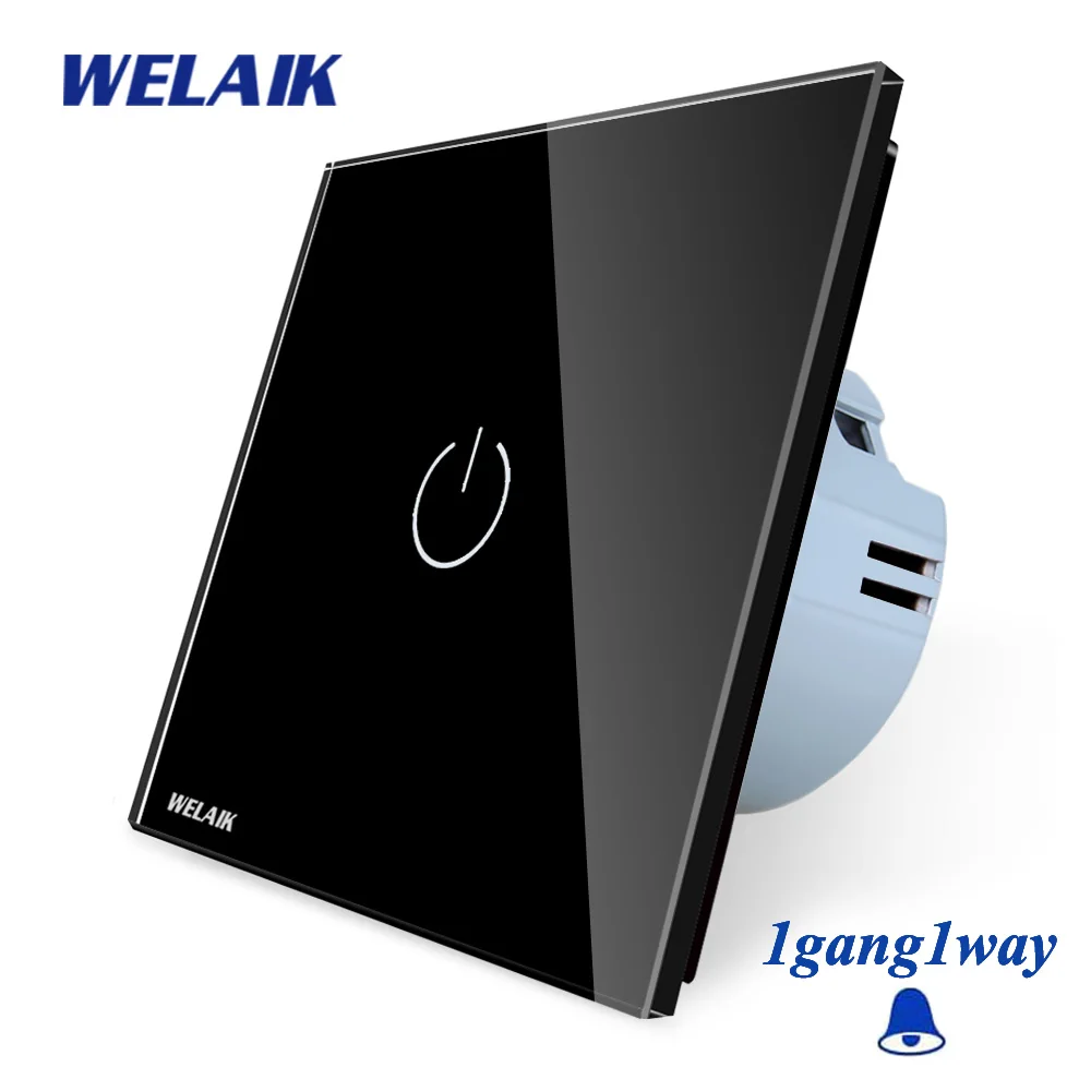 Welaik хрусталя панели переключателя белый настенный выключатель ЕС дверной звонок сенсорный выключатель света 1Gang1Way AC110~ 250 В a1911MLCW/b