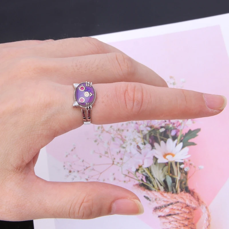 Женское кольцо с милым котенком и котом регулируемое Температурное для чувства