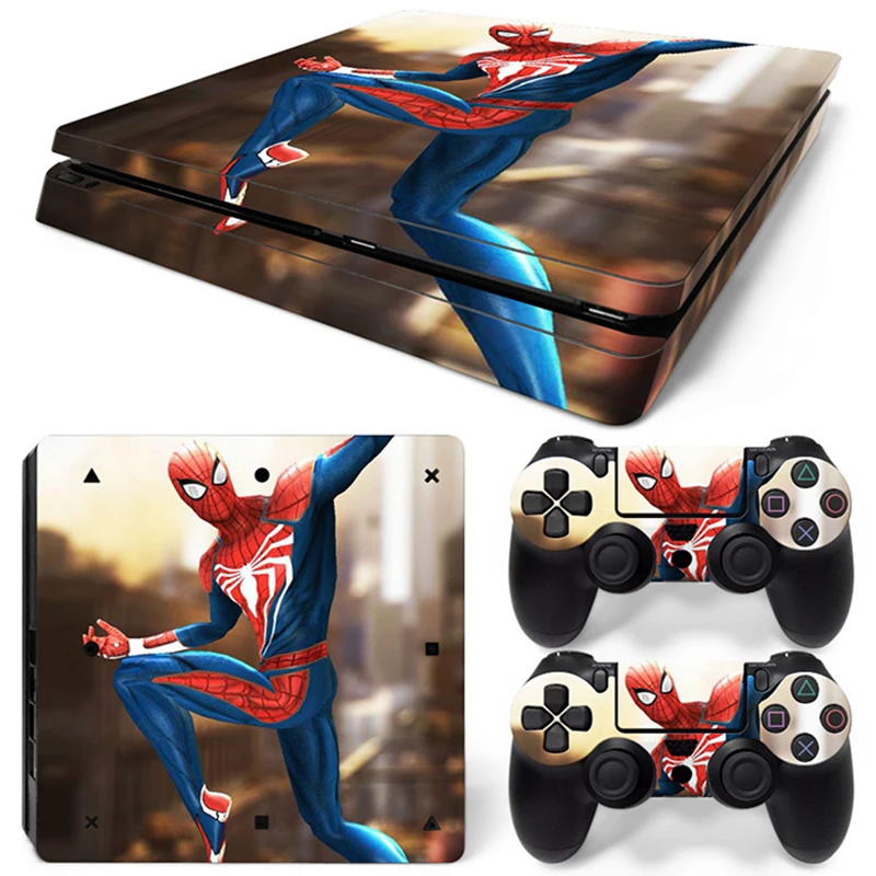 Marvel Spider Man Deadpool Sticker Cover Wrap Protector Skin For Sony PS4 Slim Console & 2PCS Controller Skin Decal For PS4 Slim 