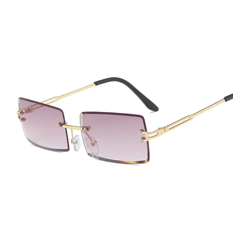 Rimless Square Sunglasses Man Brand Designer Rectangle Gradient Sun Glasses Metal Cutting Lens Male Shades Oculos De Sol_voghion.com