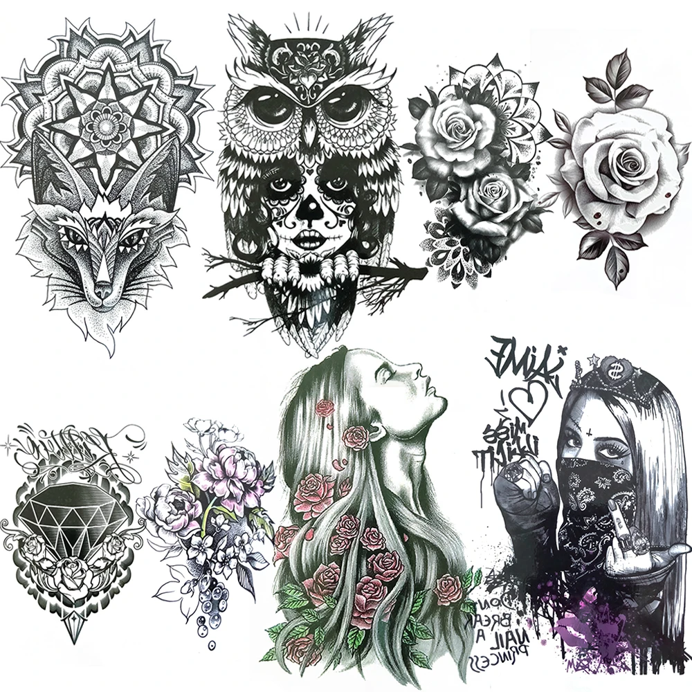 Самоклеящиеся временные татуировки с животными и цветами для женщин мужчин