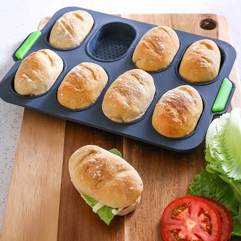 35*24*3cm Silicone Bread Baking Mold Non-stick Perforated Fench Bread Forms Tray Baguette Loaf Baking Pan Bakery Tools 8Grids