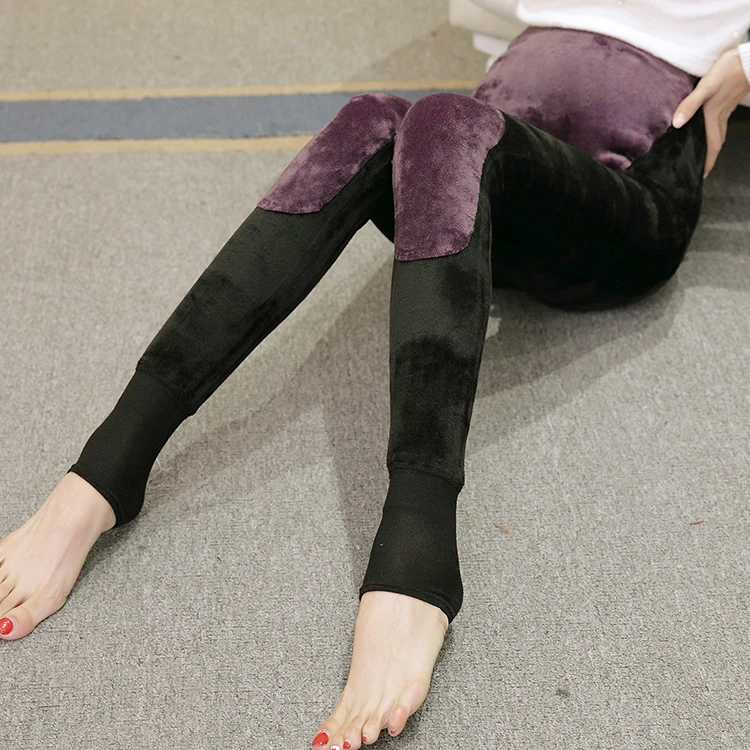 Леггинсы для беременных женщин; плотные бархатные брюки свободного размера; теплая нашивка на колене и животе - Цвет: Purple