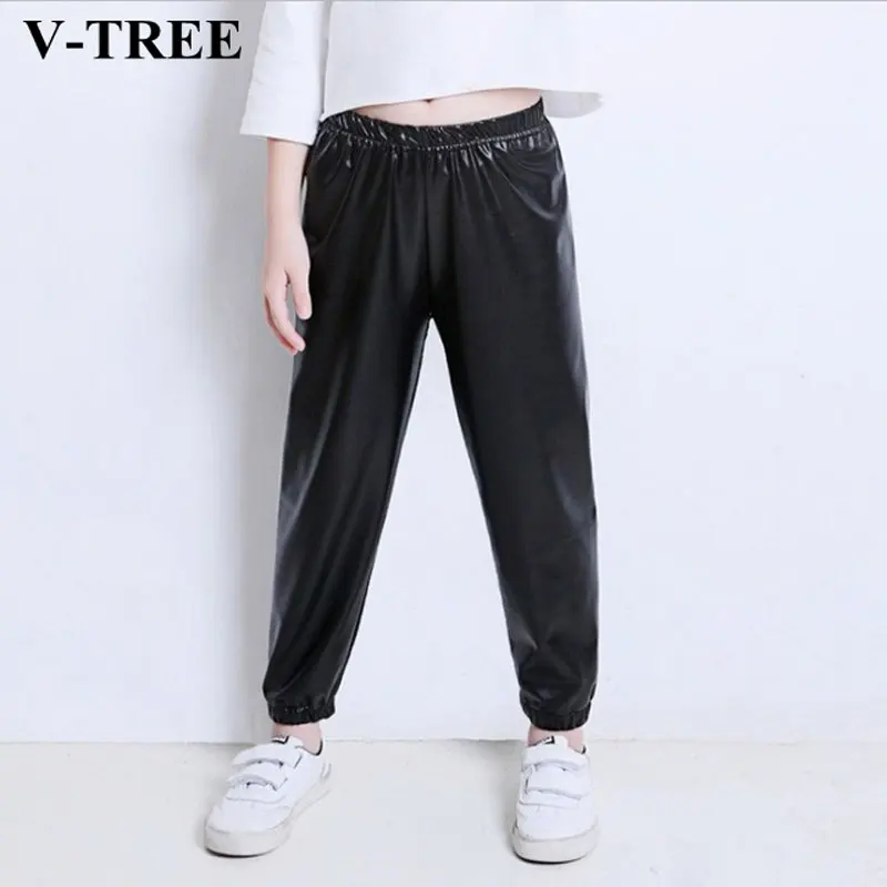 

PU Girls Pants Spring Autumn Loose Pants For Kids Casual Elastic Children's Trousers Leather Teenager Pants Baby Leggings