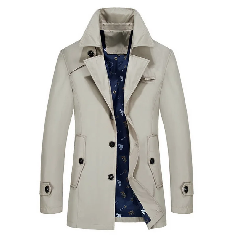 Men Trench Men Trench Jacket Men Fashion Brand Slim Fit Solid Color Lapel Long Overcoat Casual Trench Coat Male Jacket Thin