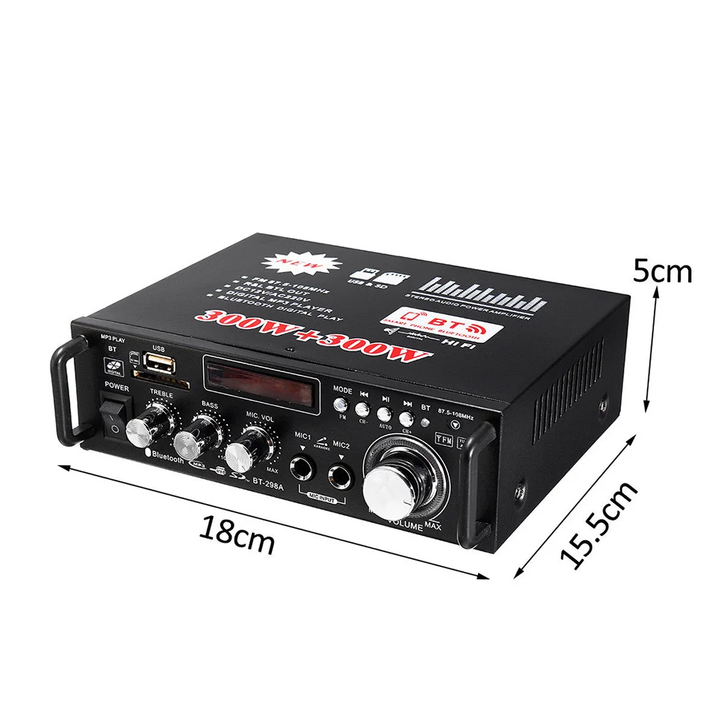 Автомобильный Bluetooth стерео аудио усилитель для дома HiFi Музыка SD USB FM AMP 12 в 600 Вт пульт дистанционного управления музыкальный плеер с европейской вилкой