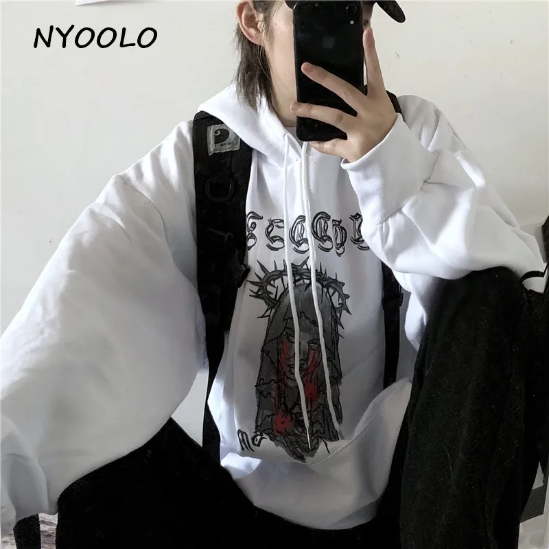 NYOOLO Harajuku стиль ужас кровавый с буквенным принтом толстые теплые толстовки с капюшоном на осень и зиму свободные вязаные пуловеры с капюшоном Толстовка для мужчин и женщин