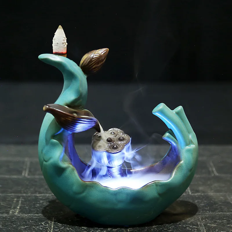 Incenso Queimador Hogar Incense Burner Ceramic Antique Led Lotus Pond Moonlight Ornamental Sandalwood Tea Ceremony Decoration