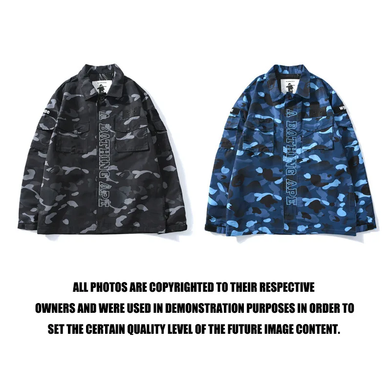 

Shark Camouflage Japanese-style Popular Brand Workwear Trench Coat Men And Women Couple Clothes Polo Fold-down Collar