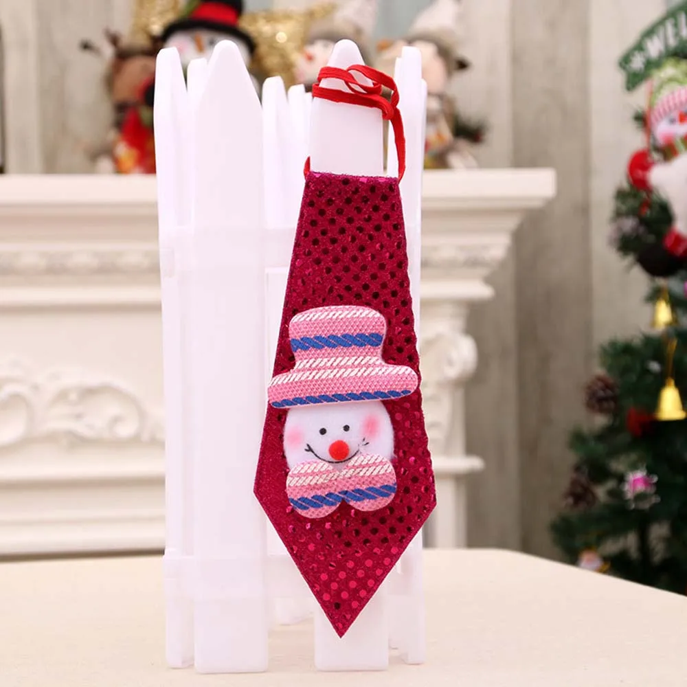 1pc Christmas Tie Sequins Santa Claus Snowman Reindeer Bear Christmas Decoration For Home Xmas Decoration Kids Toy Ornaments