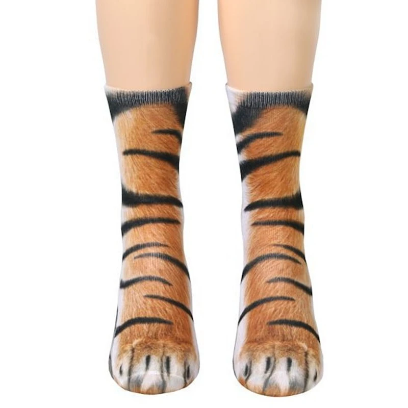 tiger YELITE, новые носки с 3D принтом носки для взрослых в виде лап животных длинные эластичные дышащие носки унисекс с рисунком кота, собаки, лошади, зебры, свиньи, кошки - Цвет: tiger