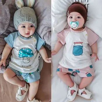 

EACHIN Baby Set Summer Boys and Girls Infant Newborn 2Pcs Set Baby Grils Boys Cotton Clothing Cartoon Print T-shirts+Shorts Set