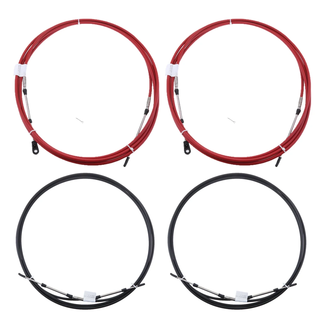 4-Piece Boat Throttle Cable, Universal 8Ft Marine Control Lever Shift Cable Great for Yamaha Outboard Red/Black