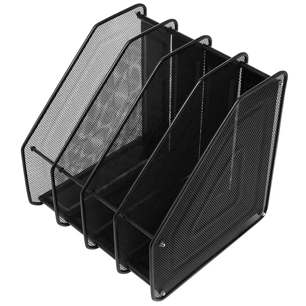 Black XRHYY Сверхмощный 4 отсека металлическая сетка офисный Настольный органайзер для документов и файлов стойка держатель для журналов для школы офисные принадлежности - Цвет: Black