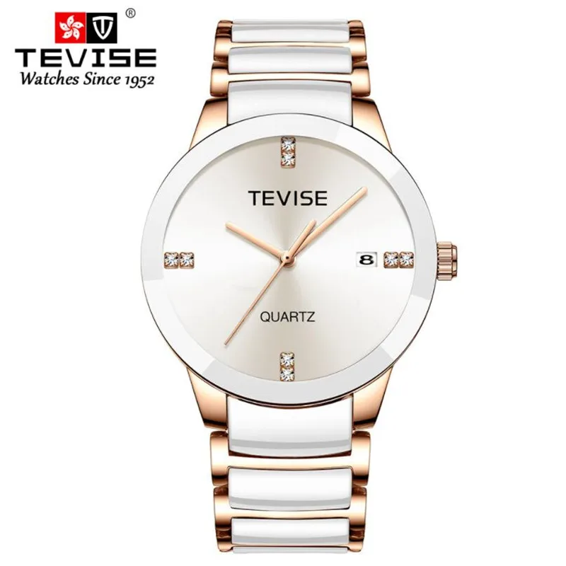Auto Date Lover's Watches Simple Elegant White Ceramic Waterproof Couple Watch Gifts for Men Women Clock Fashion Casual - Цвет: Mens Rose gold