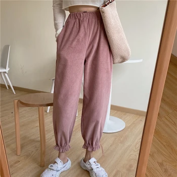 

Dunayskiy Autumn Winter High Waist Corduroy Harem Wide Leg Pants Women Straight Loose Pants Female Casual Trousers Sweatpants