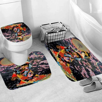 

3/4PCS Toilet seat cover set Bathroom Shower Curtain Hook Ring Bath Mat