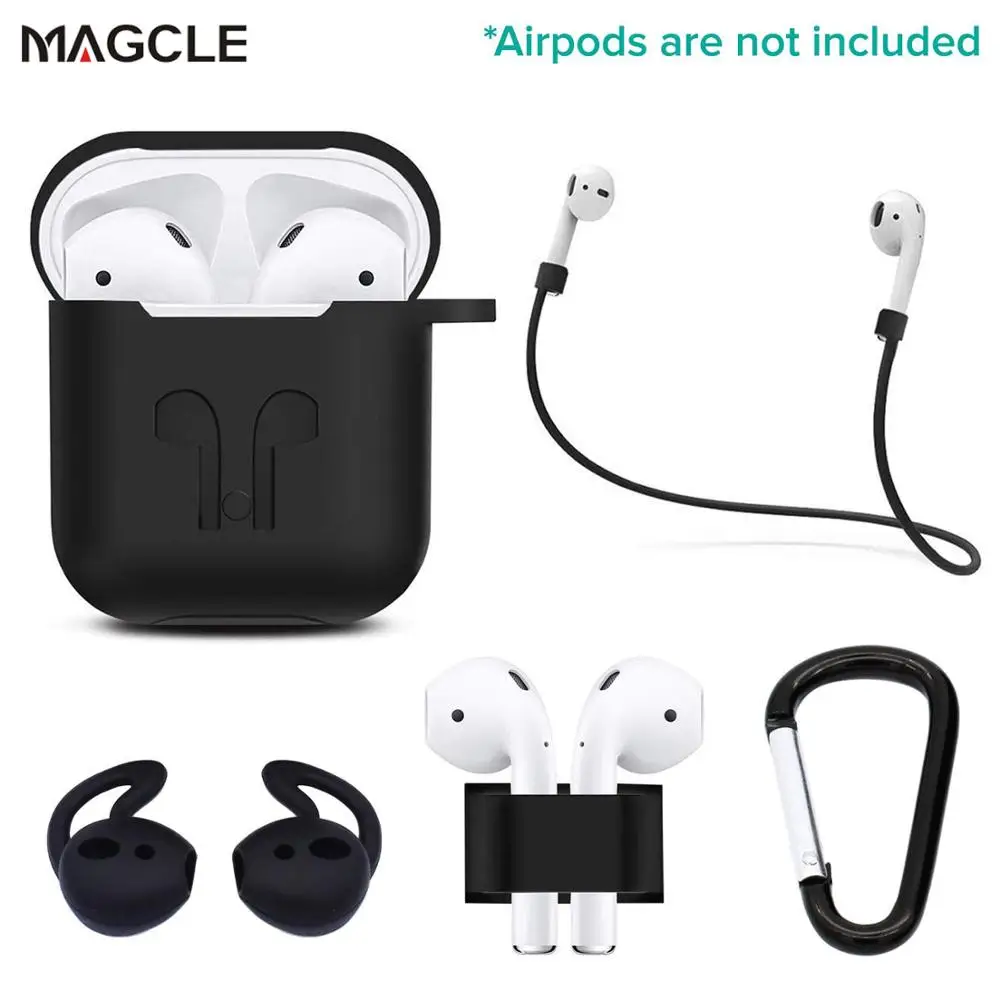 

5 in 1 Non-slip Silicone Case Cover Earphone Pouch Protective Skin Anti-lost Wire Eartips Wireless Earphone Case for Apple AirPo