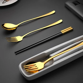 

Picnic Golden Cutlery Set Travel Chopsticks Spoon Set Stainless Steel Portable Tableware Reusable Luxury Box Office Suit 5CD