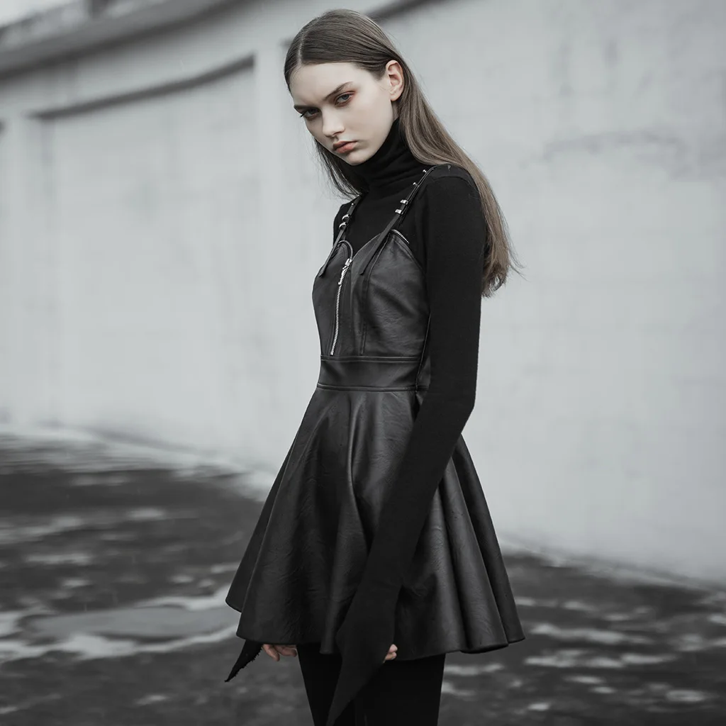 Панк рейв женское декоративное Платье из искусственной кожи на молнии в стиле панк Рок облегающее сексуальное платье без рукавов на молнии