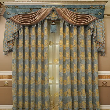 

European Style Curtains for Living Dining Room Bedroom Chenille Jacquard Fabric Curtains valances Finished Product Customization