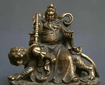 

5.3" Collect China Bronze Tibet Buddhist Ride Tiger God of Wealth Buddha Statue