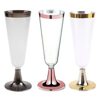 

5.5OZ Plastic Champagne Flutes,Clear Hard Disposable Party & Wedding Cups Premium Fancy Champagne Flute