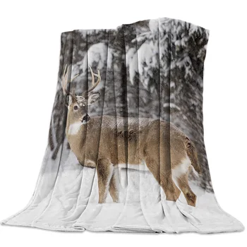 

Elk In The Snow Animal Brown Flannel Fleece Bed Blanket Bedspread Coverlet Bed Cover Soft Lightweight Warm Cozy Blankets