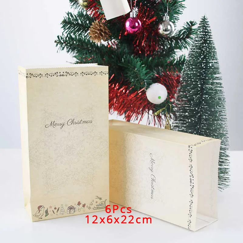 6pcs kraft bag-D WEIGAO Веселая коробка с рождественскими конфетами сумка Рождественская Фигурка Санта Снеговик подарочная коробка подарочные коробка контейнер для сумок поставки Navidad Kerst - Цвет: 6pcs kraft bag-D