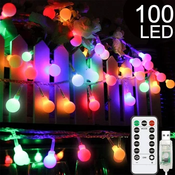 

10M 100LED USB Globe Fairy String Lights,Remote Control,8 Lighting Modes,for Christmas Bedroom Garden,Multi-Coloured