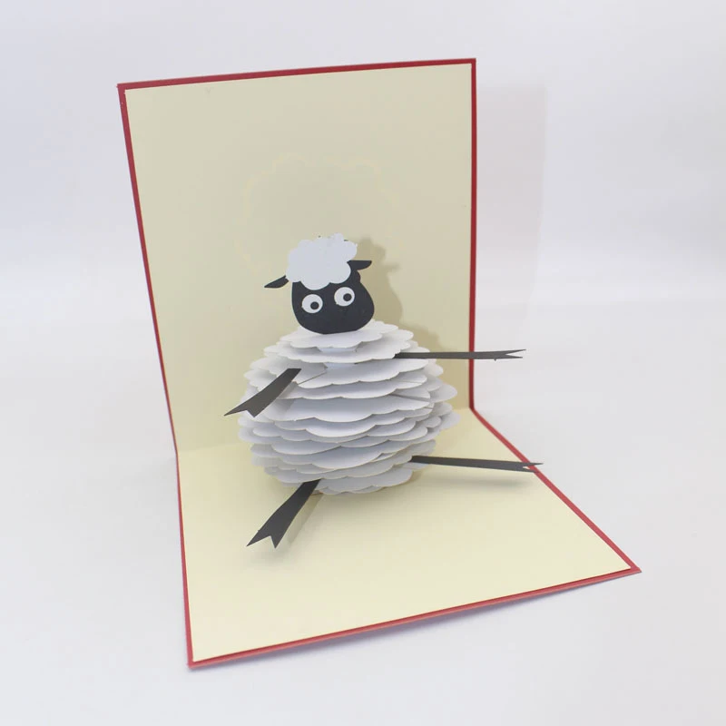  3D Handmade Cartoon Comic Sheep Paper Invitation Greeting Card PostCard Student Children's Day Kids - 4000336871835