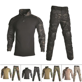 

Tactical Camouflage Uniform Military Clothes Hunting Suit Men Airsoft Paintball Army Combat Shirt + Cargo Pants with Knee Pads