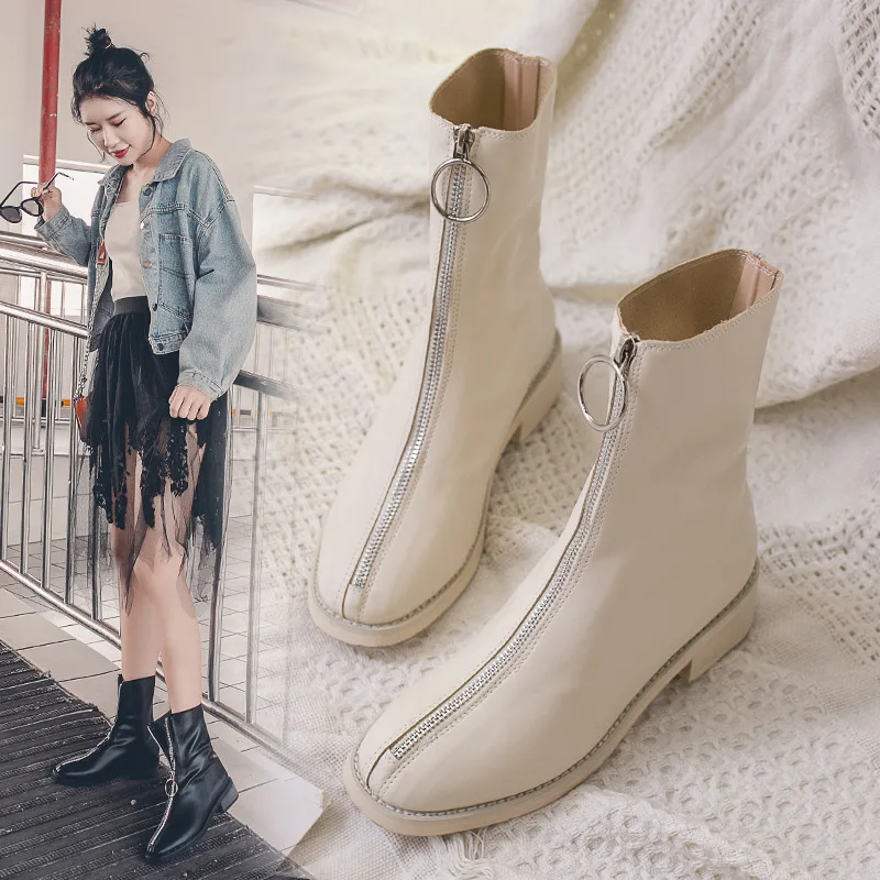 

Europe And America Guidi Boots Retro INS Martin Boots Women's Autumn Front Zipper Short Chunky-Heel Square Head Versatile Candy-