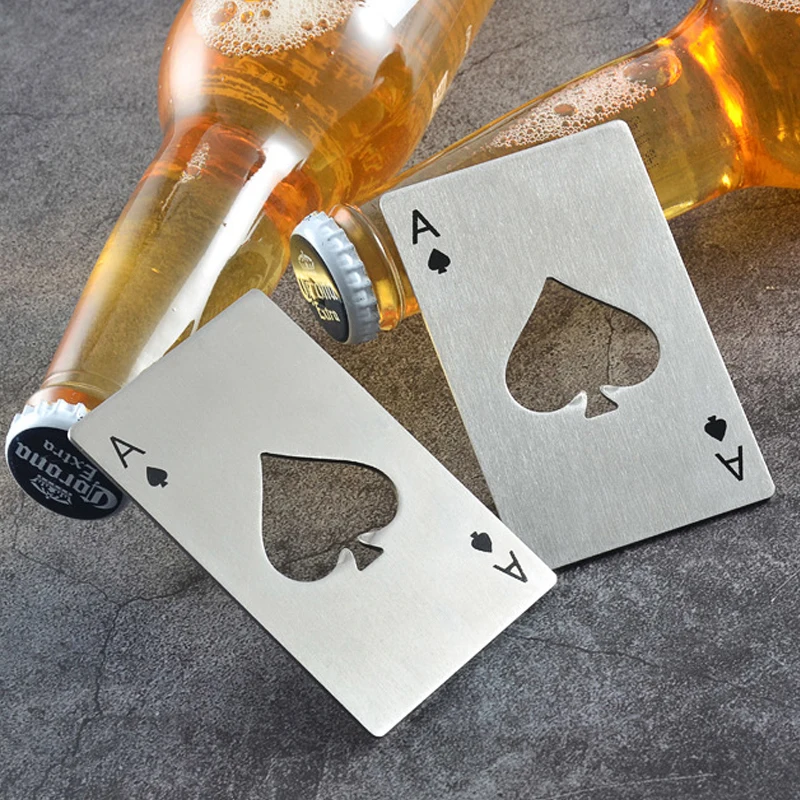 Spades A Card Size Casino Opener Beer Bottle Opener Poker Portable Stainless Steel Cap Can Beer Bar Tool Accessories Home Decor