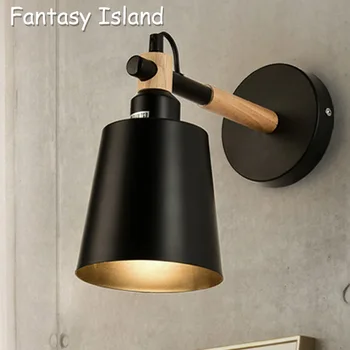 

White Black Wood Iron Wall lamp bedroom bedside decoration Nordic designer living room corridor hotel wall lamps Holtel Corridor