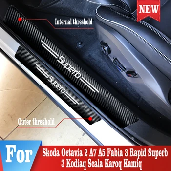 

4PCS/Set Auto Welcome Pedal Protector Sticker For Skoda Superb PU leather Car Protector Door Sill Stickers Accessories