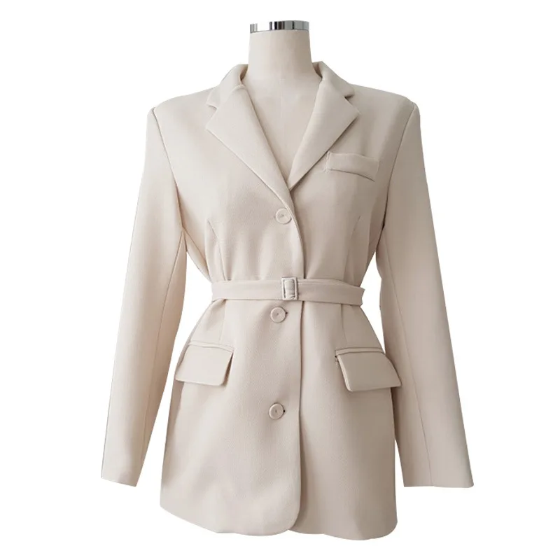 beige SuperAen Повседневный корейский стиль пиджак женский однобортный Кружевной Жакет женский сплошной цвет осень и зима топы - Цвет: beige