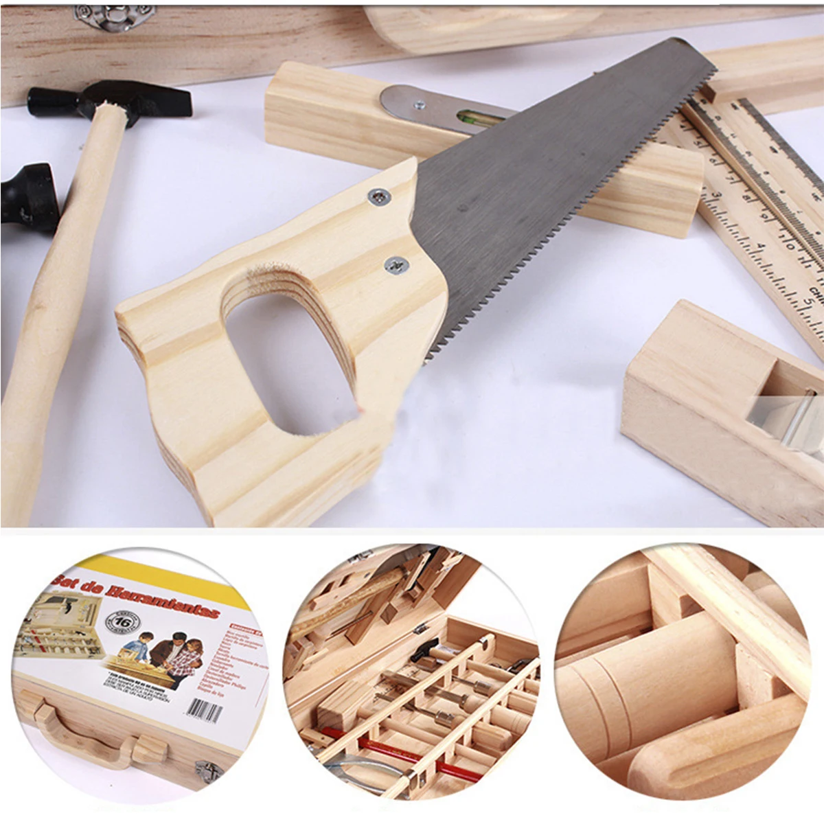 Gestão de Manutenção da Criança Caixa de Madeira Toolbox Brinquedo Desmontagem Multi-purpose Carpintaria Menino Jogar Casa Puzzle Kit Ferramentas Reais Conjunto Mod. 201370 14 High Quality Brinquedos e hobbies