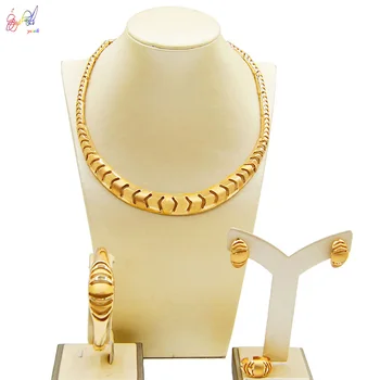 

Yulaili New African Gold Jewelry Sets Luxury Nigerian Woman Wedding Necklace Earrings Bracelet Ring Accessories Free Shipping