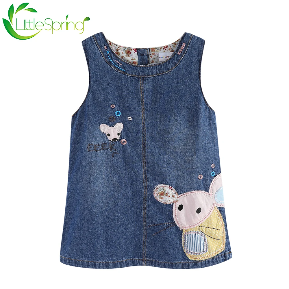 Новинка Осеннее модное платье LittleSpring для маленькой девочки с вышивкой майка