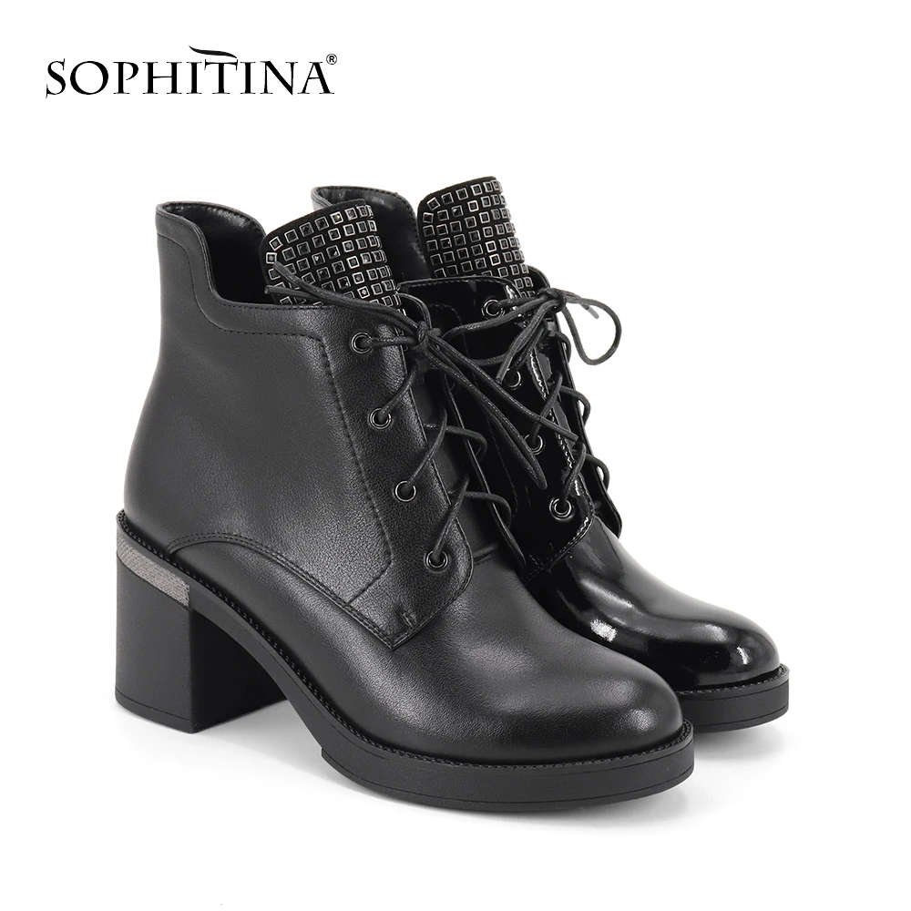 SOPHITINA/модные дизайнерские женские ботинки; Высококачественная обувь из натуральной кожи с круглым носком; удобные ботинки на квадратном каблуке; SC343