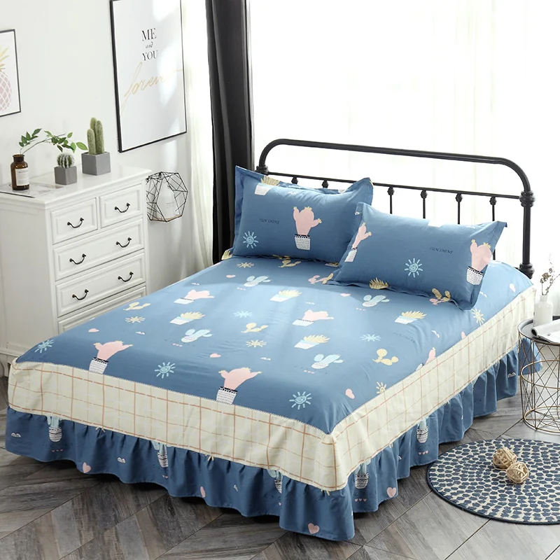 Синий серый полосатый постельный комплект с юбкой для кровати, матрас, защитная наволочка, чехол с принтом, король, королева, полный комплект постельного белья - Цвет: Colour12