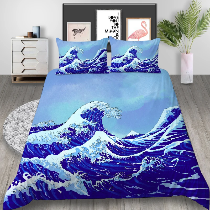 

Thumbedding Wave Bedding Set Japanese Classic Simple Duvet Cover King Queen Twin Full Single Double Unique Design Bed Set