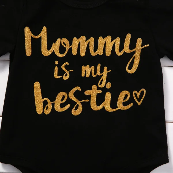 Одежда для новорожденных девочек с цветочным принтом «Mommy is My bestie»; боди; комбинезон+ повязка на голову(черный